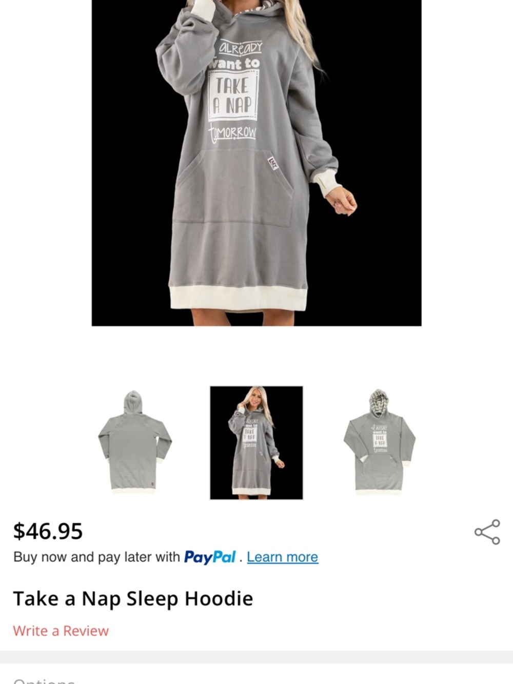 Lazy One Gray & Cream 'Take a Nap' Sleep Hoodie